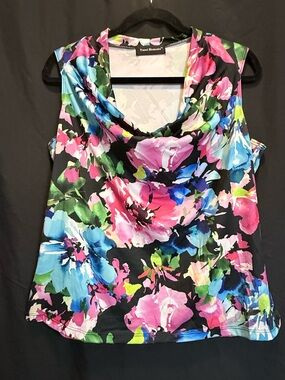 Travel Elements Floral Cowl Neck Camisole - Black with Pink & Blue Blooms